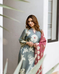 Blue Floral Kurta & Pant Set with Dupatta