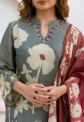 Blue Floral Kurta & Pant Set with Dupatta