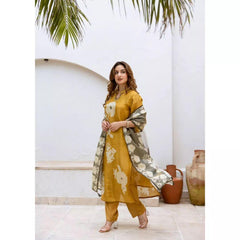 Mustard Floral Kurta & Pant Set with Dupatta