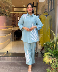 Pastel Leaf Embroidered Co-ord Set