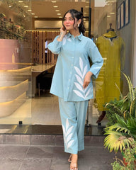 Pastel Leaf Embroidered Co-ord Set