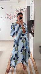 Blue Poppy Cotton Kurta Pant Set