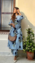 Blue Poppy Cotton Kurta Pant Set