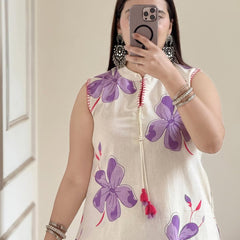 Purple Floral Sleeveless Kurta Set