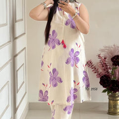 Purple Floral Sleeveless Kurta Set