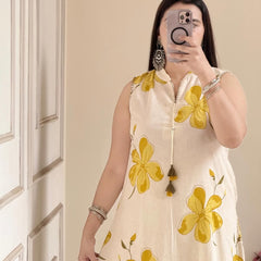 Yellow Floral Sleeveless Kurta Set