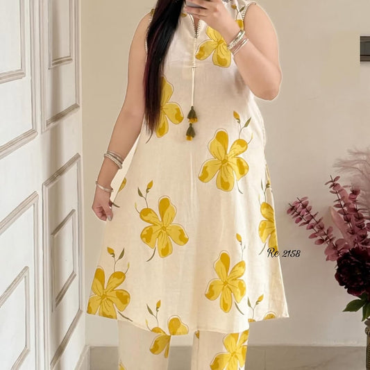 Yellow Floral Sleeveless Kurta Set