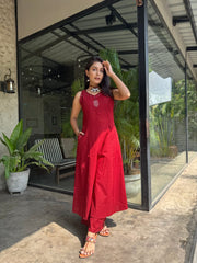 Red Cotton Kurta Set
