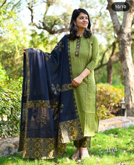 Cotton Ajrak Suit Set with Applique Dupatta