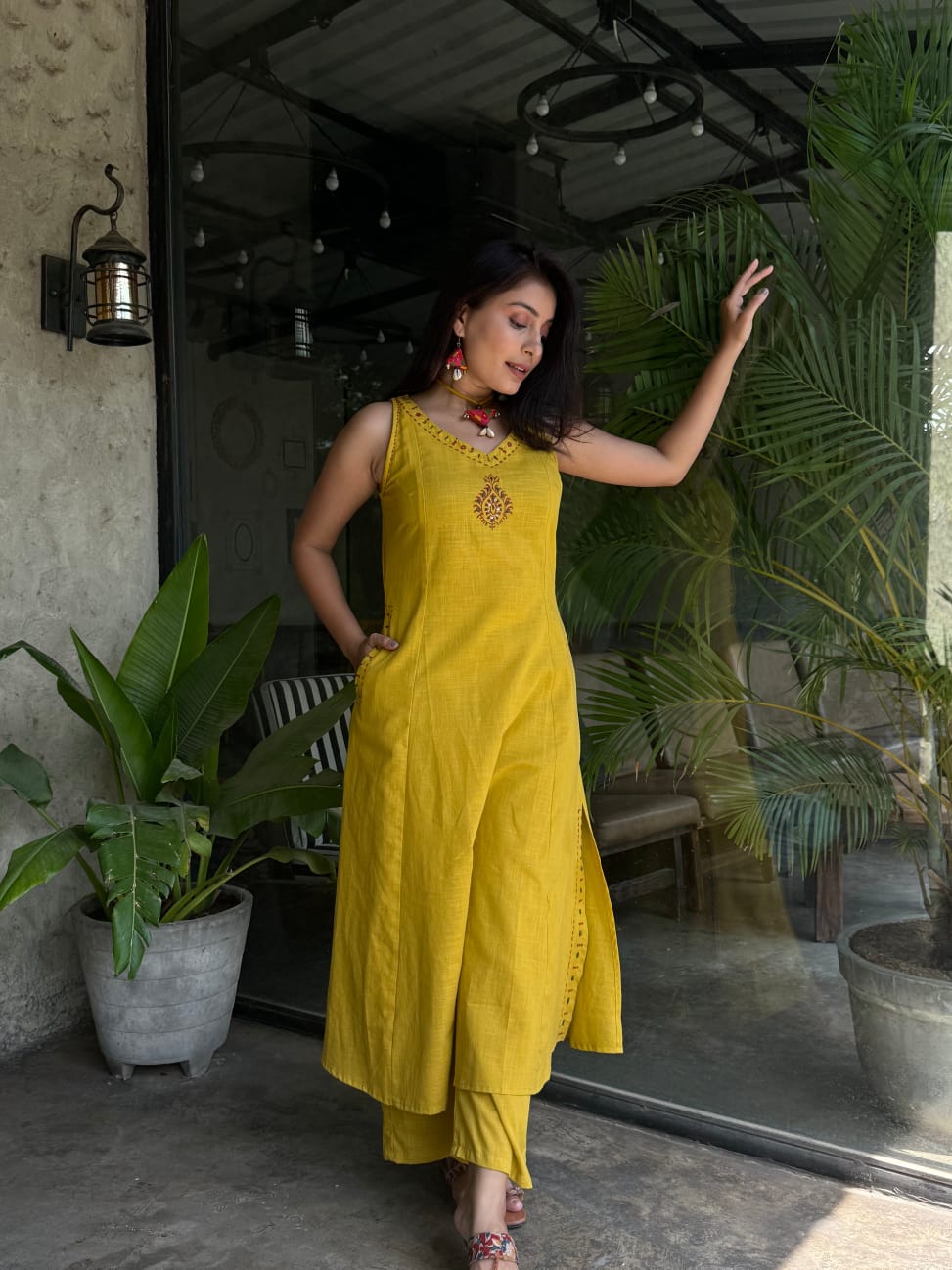 Yellow Cotton Kurta Set