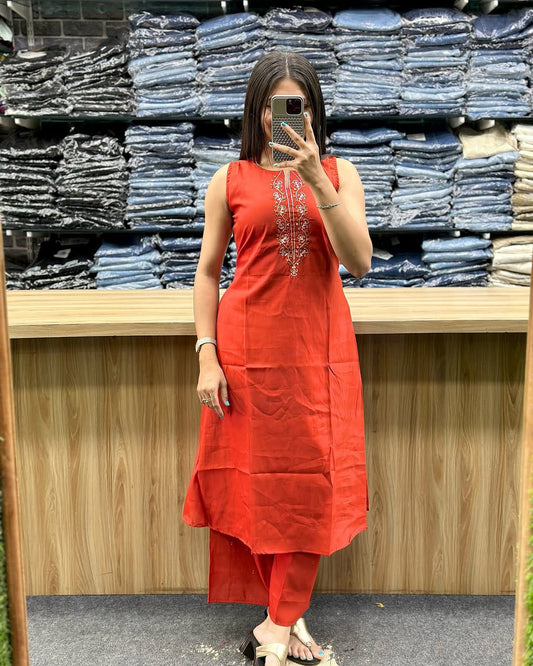 Red Cotton Co-Ord Set with Pocket
