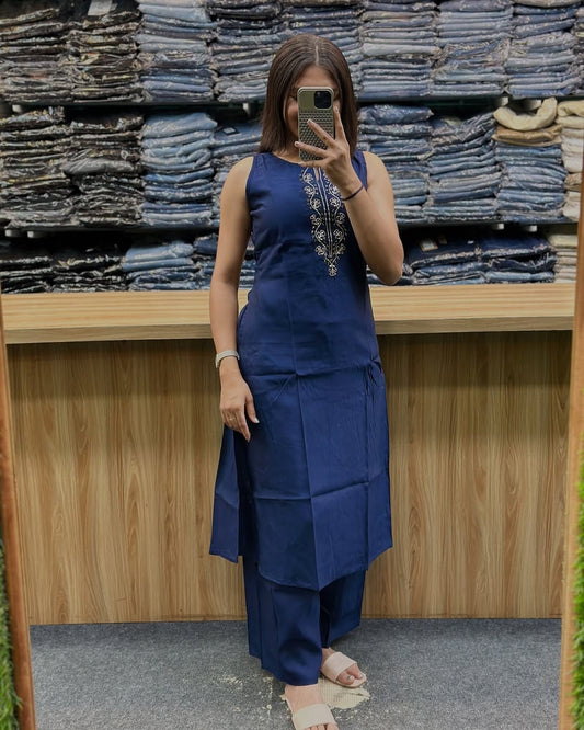 Blue Cotton Co-Ord Set with Pocket