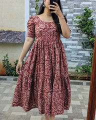 Red Flair Floral Cotton Dress