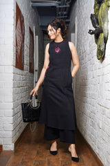 Black Cotton A-Line Kurta and Pant Set