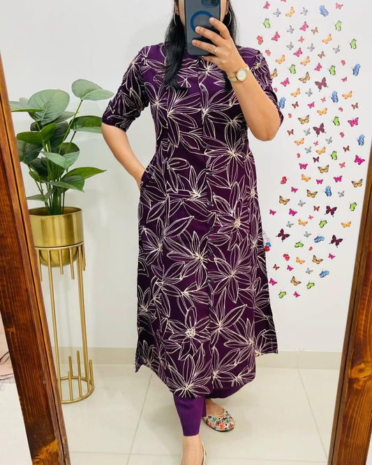 Women Cotton Sleeves Mandarin Collar Button Down Floral Printed Aline Co-ord Set