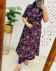 Women Cotton Sleeves Mandarin Collar Button Down Floral Printed Aline Co-ord Set