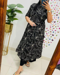 Women Cotton Sleeves Mandarin Collar Button Down Floral Printed Aline Co-ord Set