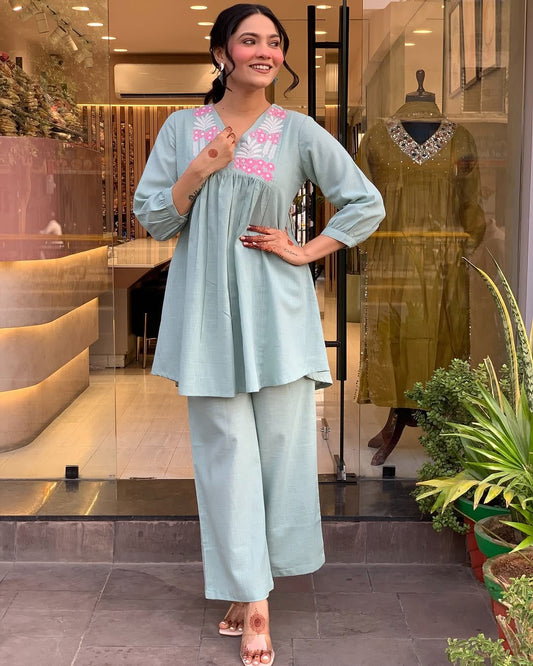 Women's Cotton Co-ord set Grey