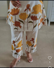 Women,s Pure Cotton Printed Floral Cotton Kurta Paint Set Yellow