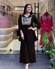Women's Cotton Embroidered Co-ard set Black Set Stylish Ethnic Wear For Girl & Women