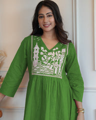 Women's Cotton Embroidered Co-ard set Green Set Stylish Ethnic Wear For Girl & Women