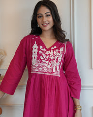 Women's Cotton Embroidered Co-ard set Pink Set Stylish Ethnic Wear For Girl & Women