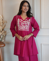 Women's Cotton Embroidered Co-ard set Pink Set Stylish Ethnic Wear For Girl & Women