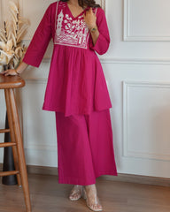 Women's Cotton Embroidered Co-ard set Pink Set Stylish Ethnic Wear For Girl & Women