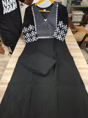 Embroidered Black Cotton Flex Kurta Pant Set