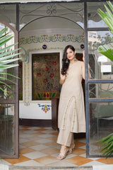Aline Slit Gray Cotton Slub Kurta Set
