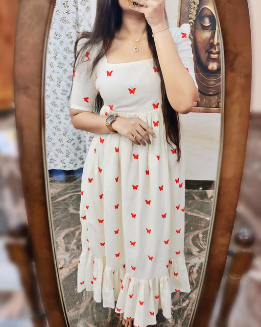Stylish Comfy Red Butterfly Midi Dress