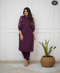 Premium Pure Rayon Wine Kurta Set