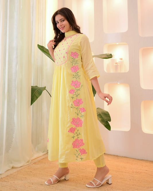 Beautiful Embroidery Work Lime Suit Set