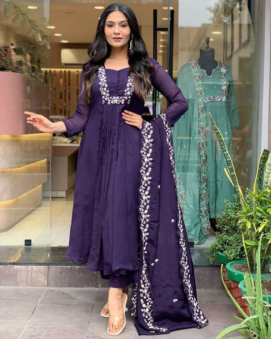 Purple Pure Cotton Dupatta Set
