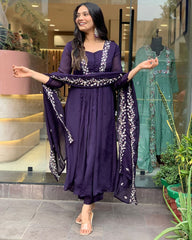 Purple Pure Cotton Dupatta Set