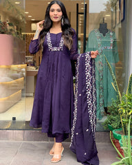 Purple Pure Cotton Dupatta Set