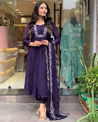 Purple Pure Cotton Dupatta Set