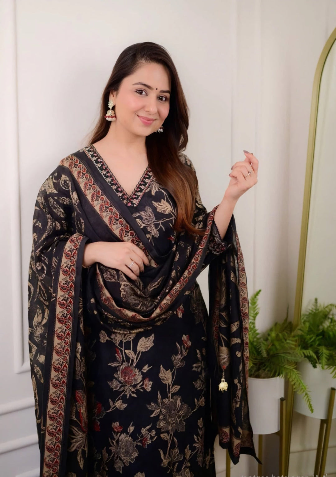 Black dupatta set , rayon dupatta set,wearline