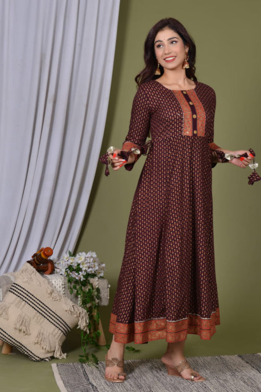 Maroon Rayon Gown With Hand Work and Mirror Work