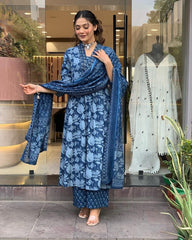 Indigo Bloom Sequence Anarkali Set