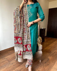 Premium Teal Handcrafted Cotton Kurta Set