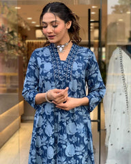 Indigo Bloom Sequence Anarkali Set