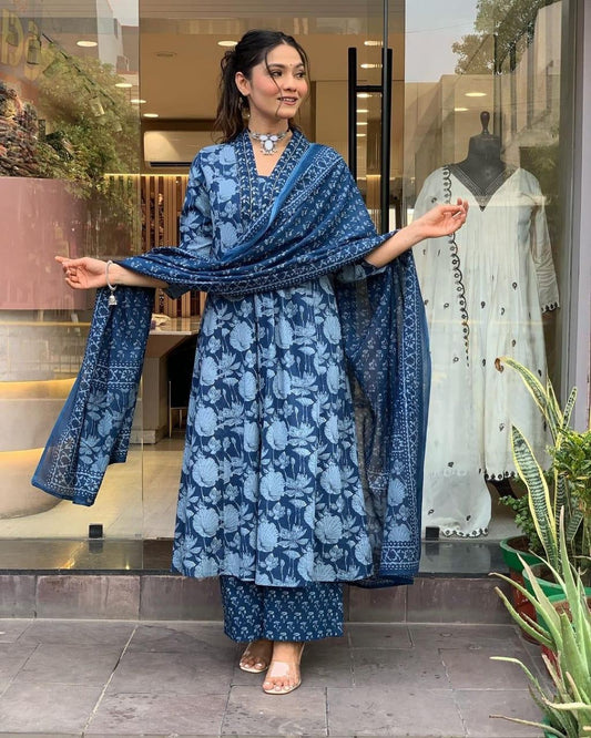 Indigo Bloom Sequence Anarkali Set